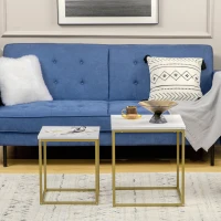 HOMCOM Square Nesting Tables Set of 2, Stacking Coffee Table Set with Faux Marbled Top and Metal Frame, Modern Coffee Table for Living Room, Bedroom, White(m-7)