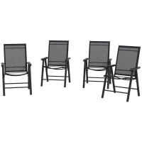 Outsunny 4-Piece Folding Chair Set for Relaxing on Patio Balcony Garden, Comfortable Outdoor Furniture with Armrests, Black(m-2)