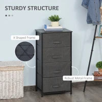 HOMCOM Linen Drawer Cabinet Organizer Storage Dresser Tower with 4 Removable Drawer Metal Frame Adjustable Feet for Living Room, Kitchen, Bathroom, Black(m-5)