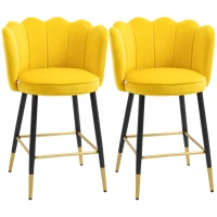 HOMCOM Bar Stools Set of 2 Modern Counter Height Bar Stools with Back, Footrest for Home Kitchen, 23.2"x20.5"x35.4", Yellow(m-2)