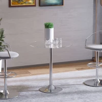 HOMCOM Round Dining Table, Modern Pub Table with Tempered Glass Top, Galvanized Metal Base, Small Dining Table, Silver(m-9)
