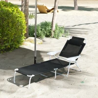 Outsunny Folding Chaise Lounge, Outdoor Sun Tanning Chair, 4-Position Reclining Back, Armrests, Removable Pillow, Black(m-10)