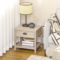 HOMCOM Bedside Table, Side End Table with Charging Station, Drawer and Shelf for Bedroom, 17.7" x 15.7" x 18.1", Oak Tone(m-8)