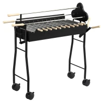 Outsunny Outdoor Cooking Grill Multifunctional Portable Charcoal Grill Barbecue Trolley, Black(m-2)