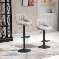 HOMCOM Bar Stools Set of 2, Swivel Counter Height Barstools with Adjustable Height, Linen Upholstered Bar Chairs with Round Metal Base and Footrest, Cream(m-9)