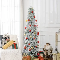 HOMCOM 6ft Pencil Flocked Artificial Christmas Tree with 600 Branch Tips, Auto Open and Steel Base, Green(m-8)