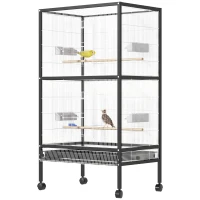 PawHut Bird Cage Conure Parrot Budgie Cage with Bird Perch & Wheels, Black and White(m-11)