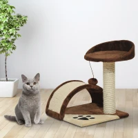PawHut 18" Cat Tree Scratching Kitty House Kitten Activity Centre Pet Bed Post Furniture with Hanging Toy (Brown)(m-8)