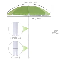 Outsunny 6.7ft Beach Umbrella with Push Button Tilt, Ruffled Outdoor Umbrella with Carry Bag and 8 Ribs, Green(m-3)