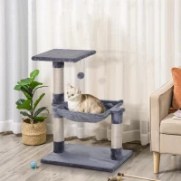PawHut 27.5" Cat Tree Tower Kitten House Condo Furniture Hammock Bed with Natural Sisal Scratching Post Teasing Toy, Light Grey(m-1)