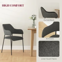 HOMCOM Dining Room Chairs Set of 2, Fabric Kitchen Chairs with Armrests and Steel Legs for Living Room, Black(m-5)