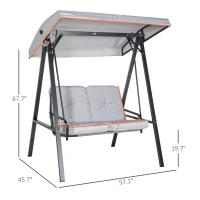 Outsunny 2-Seater Outdoor Porch Swing with Adjustable Canopy, Patio Swing Chair for Garden, Poolside, Backyard, Light Gray(m-3)
