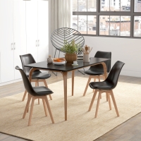 HOMCOM Modern Dining Table Chairs Set of 4, Rubber Wood Kitchen Table Chairs with PU Leather Cushion for Living Room, Bedroom
