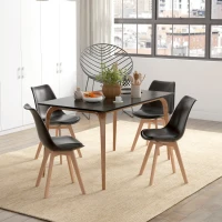 HOMCOM Modern Dining Table Chairs Set of 4, Rubber Wood Kitchen Table Chairs with PU Leather Cushion for Living Room, Bedroom(m-1)