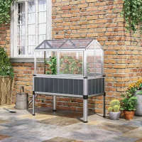 Outsunny 45"x24"x51" Raised Garden Bed with Greenhouse, Windows, Galvanized Steel Frame for Vegetables Flowers Herbs, Dark Grey(m-8)