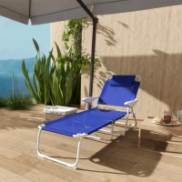Outsunny Outdoor Sun Lounger, Folding Chaise Lounge with 4-level Adjustable Backrest, Blue(m-9)