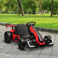 Aosom 24V Electric Go Kart, Battery Powered Kids Drift Kart with Adjustable Seat, Seat Belt, Horn, Music, Light, Red(m-8)