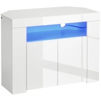 HOMCOM Corner TV Cabinet for 40 inches with LED Lights, High Gloss TV Stand with Cable Management and Open Shelf, White(m-11)