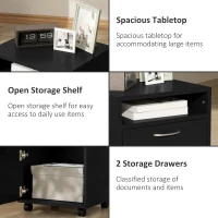 HOMCOM Mobile Storage Cabinet Organizer with Drawer and Cabinet, Printer Stand with Castors, Black(m-4)
