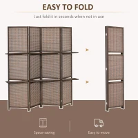 HOMCOM 4 Panel Room Divider, 6ft Tall Bamboo Folding Screen with 2 Storage Shelves for Bedroom, Office, Brown(m-5)