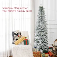 HOMCOM 6ft Pencil Flocked Artificial Christmas Tree with 600 Branch Tips, Auto Open and Steel Base, Green(m-4)