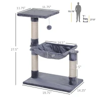 PawHut 27.5" Cat Tree Tower Kitten House Condo Furniture Hammock Bed with Natural Sisal Scratching Post Teasing Toy, Light Grey(m-3)