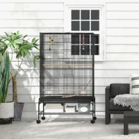 PawHut 63" Bird Cage w/ Open Top for Budgies, Cockatiels, Lovebirds Finches, Stand, Toys, Removable Tray, Storage Shelf(m-10)