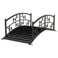Outsunny 4' Metal Arch Garden Bridge Arc Footbridge with Guardrails and Decorative Vine Pattern, Black(m-11)