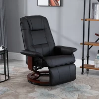 HOMCOM Manual Recliner Chair Armchair Sofa with Faux Leather Upholstered, Wood Base for Living Room Bedroom, Black(m-1)