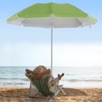 Outsunny 6.7ft Beach Umbrella with Push Button Tilt, Ruffled Outdoor Umbrella with Carry Bag and 8 Ribs, Green(m-8)