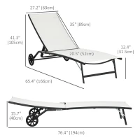 Outsunny 2PCs Lounge Chairs with Wheels, 5-Level Adjustable Backrest for Garden, Backyard, Patio, Deck, Poolside, White(m-3)