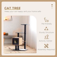 PawHut 47.2" Cat Tree, Kitten Scratcher, Activity Center, Play House with Condo Sisal, Scratching Post, and Mat, Black(m-5)