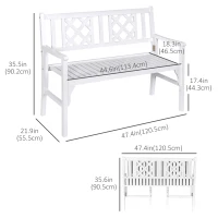 Outsunny Foldable Garden Bench, 2-Seater Patio Wooden Bench, Loveseat Chair with Backrest and Armrest for Patio, Porch or Balcony, White(m-3)