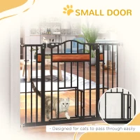 PawHut 29.1''-41.3'' Extra Wide Dog Gate with Cat Door, Stair Pressure Fit, Auto Close, Double Locking, for Doorways, Hallways(m-7)