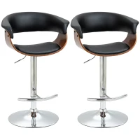 HOMCOM Counter Height Bar Stools Set of 2, Height Adjustable Swivel Barstools, PU Leather Bar Chairs with Arms and Footrest, Black(m-2)