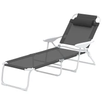 Outsunny Outdoor Sun Lounger, Folding Chaise Lounge with 4-level Adjustable Backrest, Charcoal Grey(m-2)