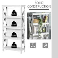HOMCOM 4-Tier Bookcase, Display Shelf, Unit Storage Rack Organizer for Living Room, Office - White(m-6)