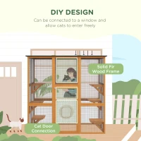 PawHut 71" x 39" x 71" Cat Cage, Large Outdoor Wooden Cat Patio with 6 Balanced Platforms and Asphalt Roof, Orange(m-4)