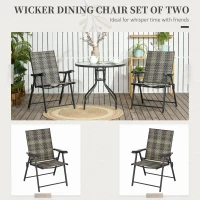 Outsunny Patio Wicker Dining Chair Set of 2, Outdoor Dining Chair Set, PE Rattan Foldable Chair with Steel Frame for Garden, Backyard, Porch, Grey/Beige(m-4)