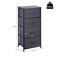 HOMCOM Linen Drawer Cabinet Organizer Storage Dresser Tower with 4 Removable Drawer Metal Frame Adjustable Feet for Living Room, Kitchen, Bathroom, Black(m-3)