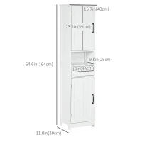 kleankin Modern Bathroom Cabinet, Narrow Bathroom Vanities with Open Shelf Drawer Recessed Doors and Adjustable Shelves White(m-3)