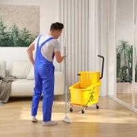 HOMCOM Mop Bucket with Wringer on Wheels for Floor Cleaning, 38 Quart Down Press Wringer with Handle, Yellow(m-8)