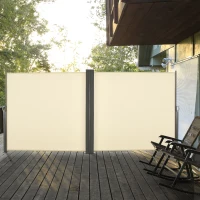 Outsunny 236" x 71" Outdoor Privacy Wall, Double Retractable Side Awning, Patio Screen for Garden, Balcony, Cream White(m-1)