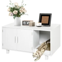 PawHut Cat Litter Box Enclosure, Hidden Litter Box Furniture, Cat House End Table Washroom with Scratching Pad, for Indoor Cats Kittens, White(m-2)