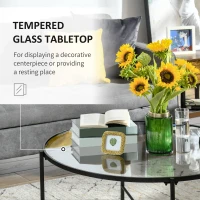 HOMCOM Modern Round Coffee Table with Tempered Glass Tabletop, Accent Side Table, Center Table for Living Room, Black(m-4)