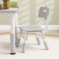 Qaba 3 Pieces Toddler Table and Chair Set, Height Adjustable Kids Table and Chair Set w/ Storage, for Playroom Grey(m-10)