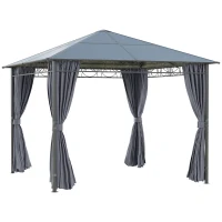 Outsunny 10' x 10' Polycarbonate Hardtop Gazebo Canopy, Outdoor Patio Gazebo with Aluminum Frame & Curtains, Dark Grey(m-11)
