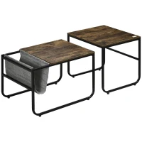 HOMCOM Coffee Table Set of 2, Nesting Tables with Storage Bag and Steel Frame for Living Room, Rustic Brown(m-11)