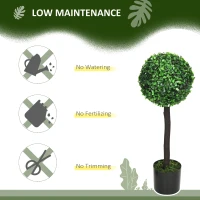 HOMCOM 2ft Artificial Plants Boxwood Ball Trees Set of 2 Fake Trees in Pot for Indoor Outdoor Green(m-6)