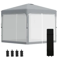 Outsunny 10' x 10' Pop Up Gazebo, Foldable Canopy Tent with Carrying Bag with Wheels, 4 Leg Weight Bags, Mesh Sidewalls and 3-Level Adjustable Height for Garden Patio Party, Grey(m-2)